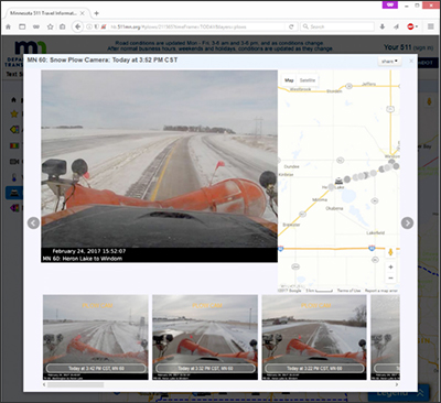 Plow image and map on MnDOT's 511 website.