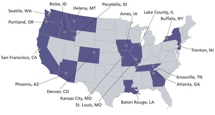 Image: Shows city and state of workshops described in document