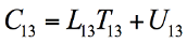 The installation cost of the software (C subscript 13) is equal to (U subscript 13) plus the product of (L subscript 13) and (T subscript 13).