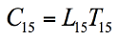 The cost associated with business process integration (C subscript 15) is equal to the product of (L subscript 15) and (T subscript 15).