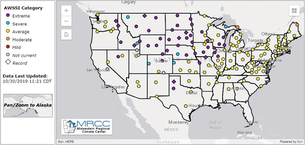 Figure 2. Map of the United States showing AWSSI categories.