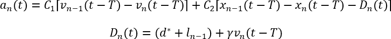 The set of equations describes the Helly car-following model.