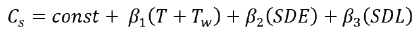 The scheduling cost (C subscript s) equals the alternative specific constant for departure time plus a cost parameter (beta subscript 1)...