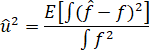 The relative mean integrated square error (u hat square) equals (open parenthesis) the expected integral of the square of the difference between the smoothed simulation output curve ...