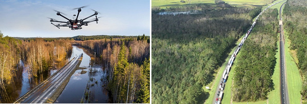 Two aerial photographs of highways in North Carolina taken with unmanned aircraft systems.