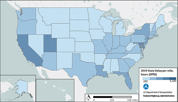 U.S. map of state performance either improving or worsening between 2018 and 2019 showing that central plains and mountain west states generally worsened in performance compared to all other states.