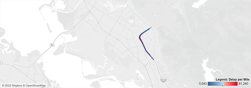 Map of I-680 in San Francisco from SR-262 to SR-238.