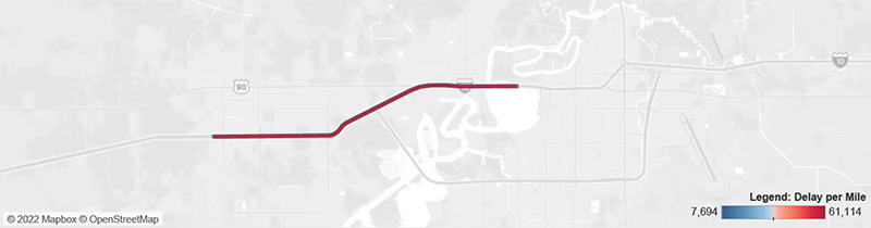 Map of I-10 in Lake Charles at I-210.