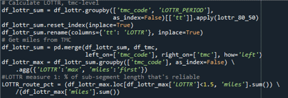 #Calculate LOTTR, tmc-level \\ df_lottr_sum = ...see long descriptoon