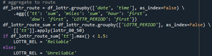 # aggregate to route \\ df_lottr_route = ... see long description