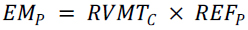 EM subscript P equals RVMT subscript C times REF subscript P.