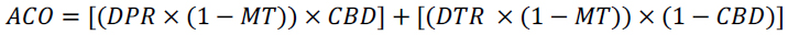 ACO equals DPR times the quantity (1 minus MT) times CBD, all plus the quantity (DTR times the quantity (1 minus MT) times the quantity (1 minus CBD)).