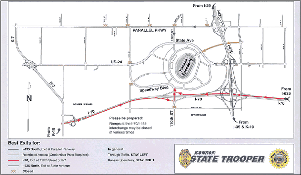 traffic flow map for the NASCAR Kansas 400