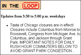 featured article on a public agency's website with information about street closings during the Taste of Chicago event