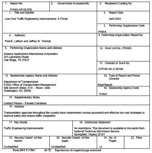 technical report documentation form