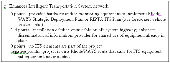 ITS project scoring sheet for Rhode Island