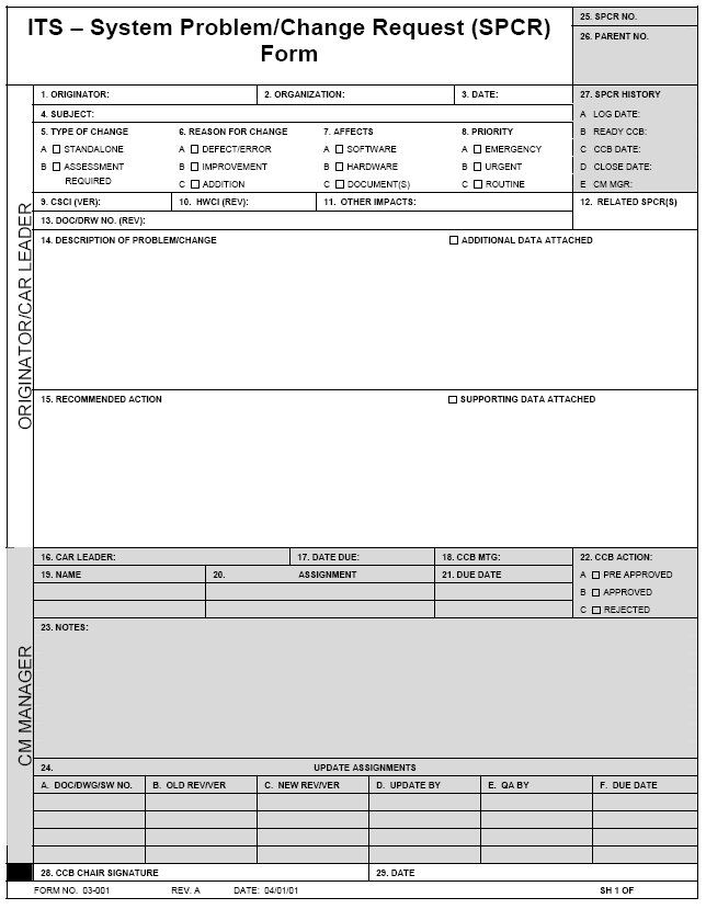 Screen capture of a blank SPCR form as described above.