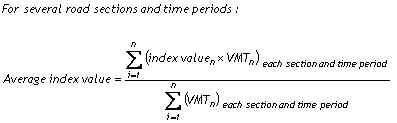 For several road sections and time periods, the average index value for planning time index or buffer index is calculated as the VMT-weighted average for all road sections and time periods.