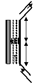 This image shows a three lane roadway positioned vertically with a median on the left and an on-ramp on the right towards the bottom of the roadway segment and an exit ramp on the right towards the top of the roadway segment.