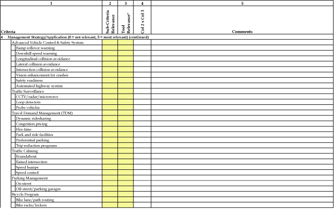 Table 14, continued.  Tool selection worksheet.  This table shows a worksheet that may assist users in comparing different tools.  
	 It can help users identify what criteria is important to consider in their selection of the specific tool or tools.