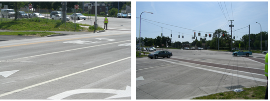 Photos depicting a ramp to be reconstructed between existing plazas on the ramp and the local road intersections at the end of the ramp.