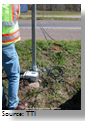 A construction worker wiring a data collection device. Source: TTI