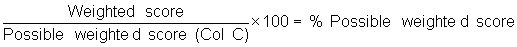 equation, the weighted score divided by the possible weighted score from Column C multiplied by 100 equals the percentage of possible weighted score