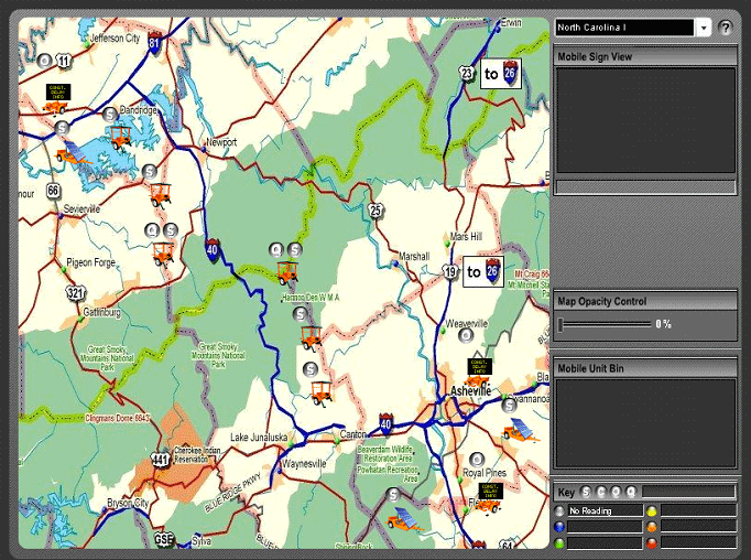 screen shot of Web site showing map of Tennessee-North Carolina area containing Interstate 40