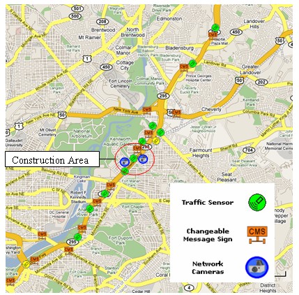 Map of the construction area along the DC-295 work zone.