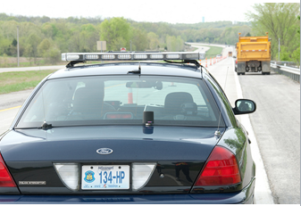 Missouri State police cruiser in a work zone.