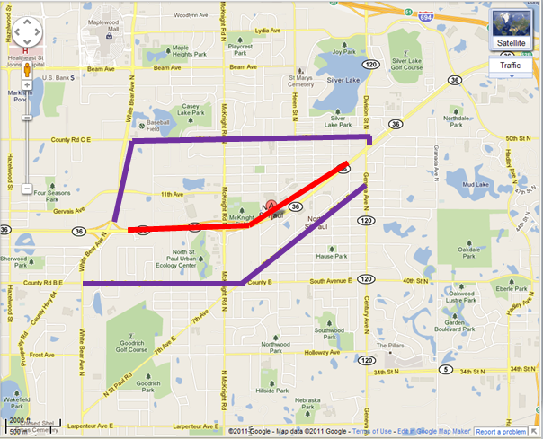 Map of the closed section if Route 35 with the detour/alternate routes highlighted.