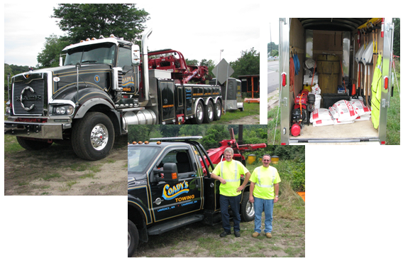 Photos of tow vehicles and tow personnel.