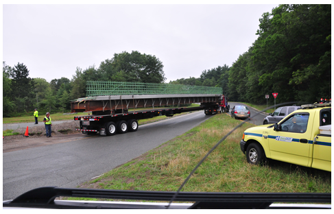 Deck panels on the back of a flatbed truck.