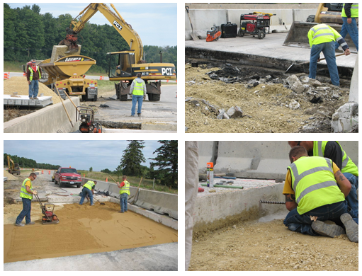 Photos of workers performing installation tasks.