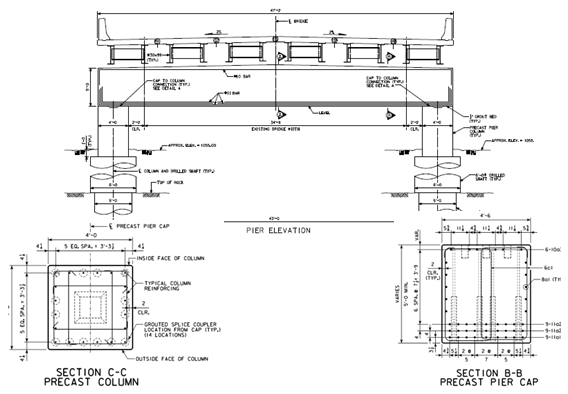 Construction schematics for the bridge piers.