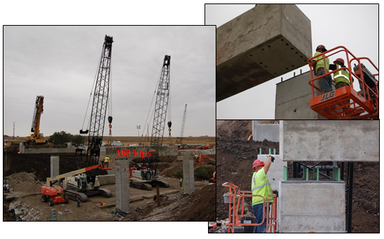 Photos of workers caping the beams.