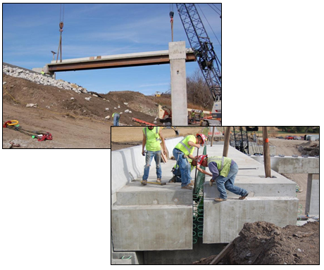 Photos of the superstructure module being installed.