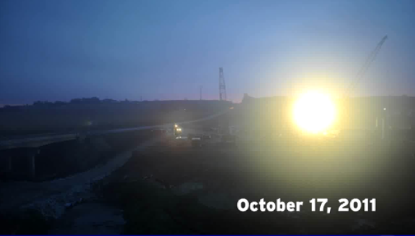 A balloon light illuminates the workzone on October 17, 2011.