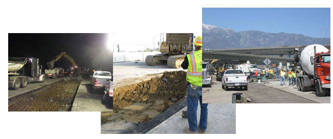 Collage of photos depicting workers at a job site.