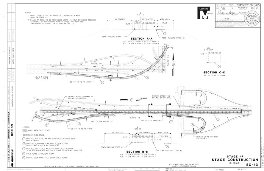 Technical drawing of a roadway typical closure on the I-15.