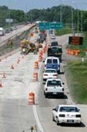 A work zone with a closed segment of roadway.