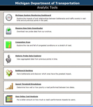 Screen shot of the Michigan DOT Analytic Tools available through the Regional Integrated Transportation Information System (RITIS)