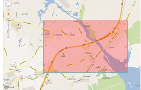 Image of a map displaying the Case Study zone of I-95 SB, MP 158-162.