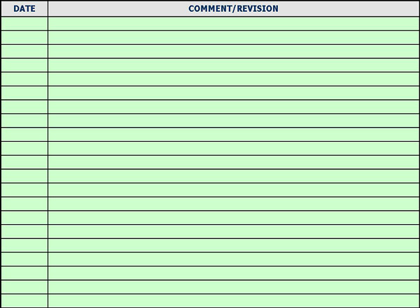 Comment and revision section with column for date