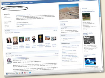 Screenshot of an Arizona DOT Facebook page for the Arizona US 93 Corridor.