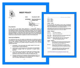 Screen capture of the signed cover pages of the RIDOT policy on WZ safety and mobility.