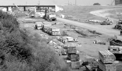 Figure 12 shows a section of  I-670 under full closure.  Construction equipment has full access to the roadway.  Materials are placed nearby for quick access.