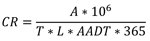 Equation - This equation converts the pre-construction crash statistics to crash rates.