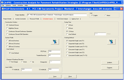 Screenshot - Figure 8 shows a sample screenshot showing lane closure analysis using CA4PRS.