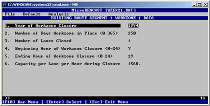 Screenshot - Figure 10 is a screenshot showing the work zone analysis functionalities of MicroBENCOST.